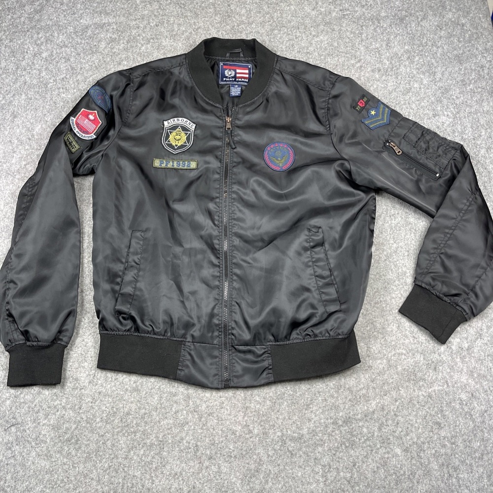 Phat Farm Air Force Bomber Satin Jacket Large Full Zip Patches